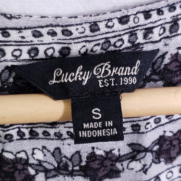 Lucky Brand Women's Small Paisley Button Up Sleeveless Tank Top Blouse, Gray - Picture 5 of 6